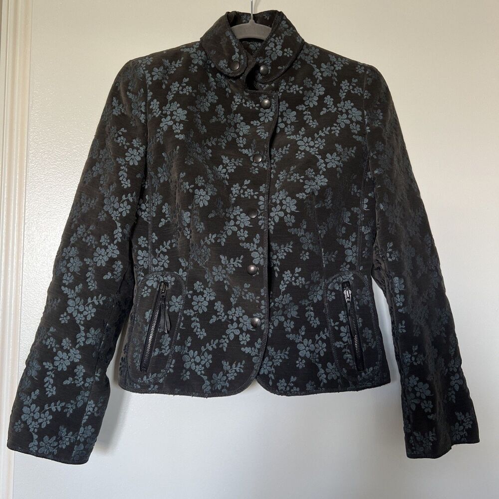 AKRIS Size 6 Floral Jacquard Snap Front Jacket Blazer EXCELLENT